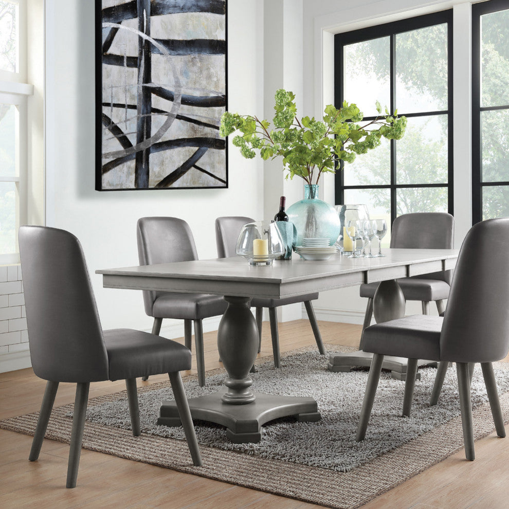 Set of 2 PU Upholstered Side Chair, Gray/Gray Oak Finish