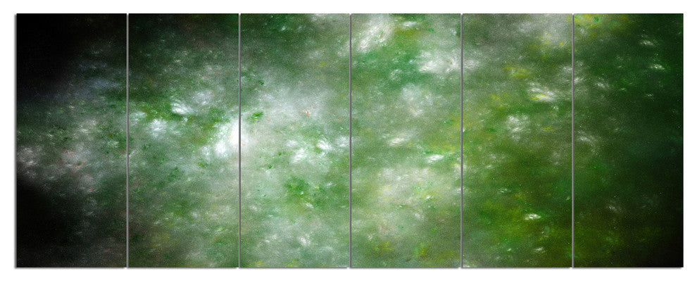 Blur Green Starry Fractal Sky, Abstract Canvas Art Print, 70"x28", 6 Panels
