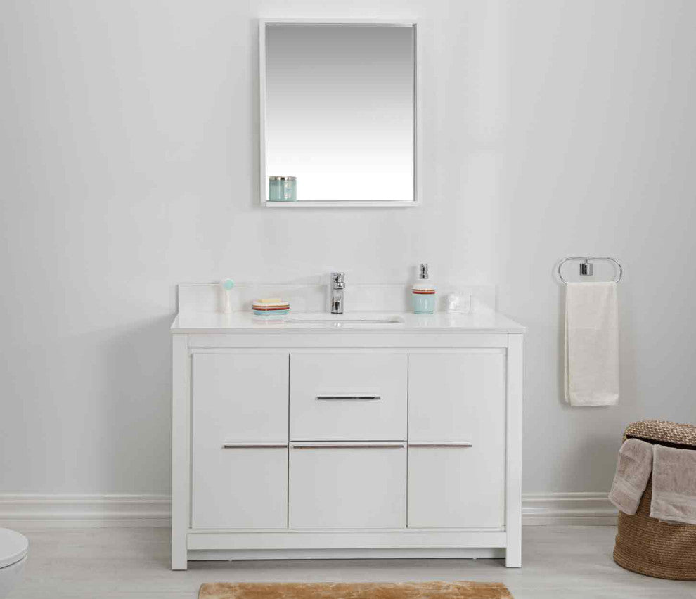 Mila Collection 48" Bathroom Vanity With Sink, Mirror, Countertop, Snow White