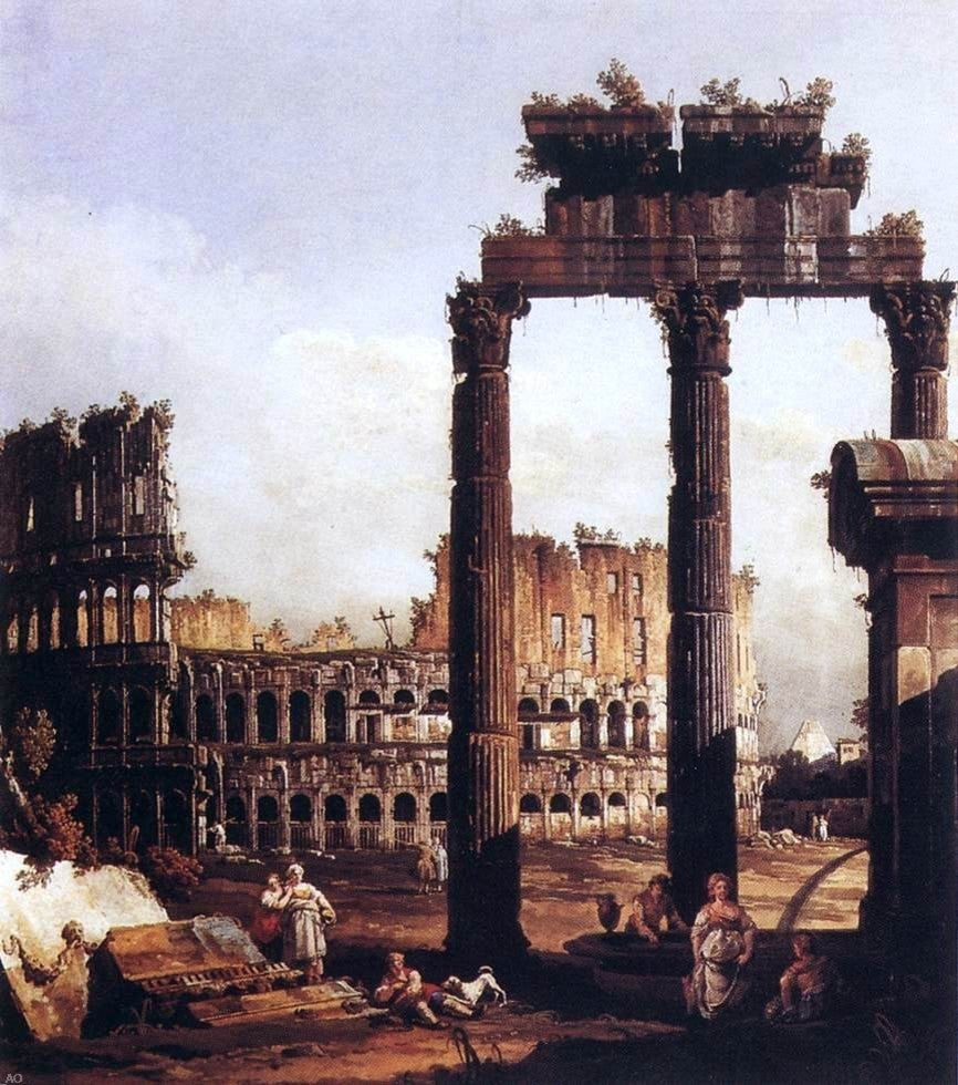 Bernardo Bellotto Capriccio with the Colosseum Gallery Wrapped Canvas Print