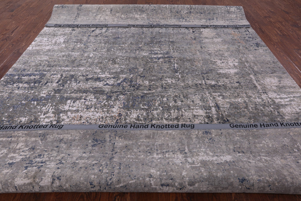 Modern Hand Knotted Wool and Silk Rug 8' 10" X 12' 0" Q7118