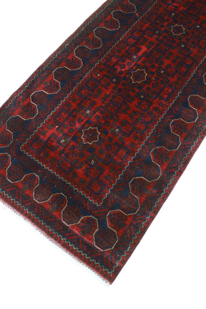 Khamyab Musayyab Red/Navy Runner, 2'9x12'7