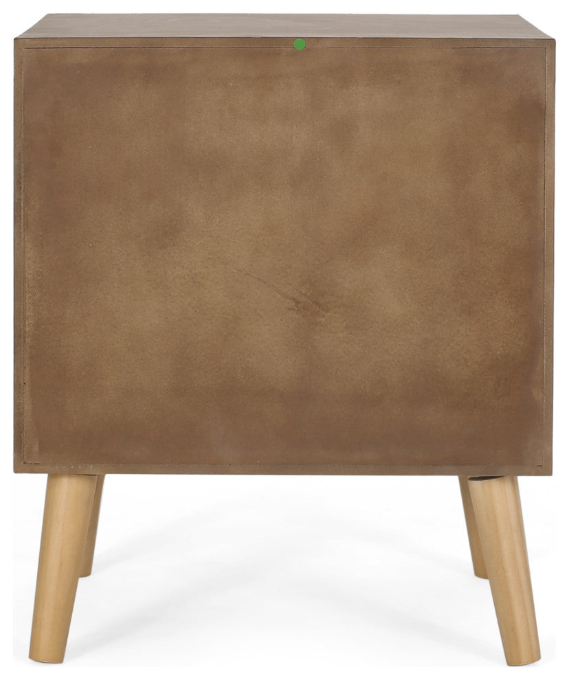 Pilster Contemporary End Table with Storage, Walnut, Natural, and Antique Gold