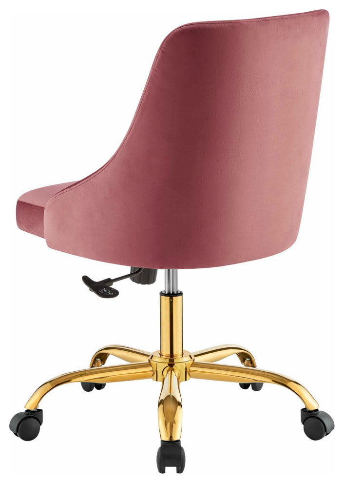 Computer Work Desk Swivel Tufted Chair, Velvet, Gold Pink, Home Business Office