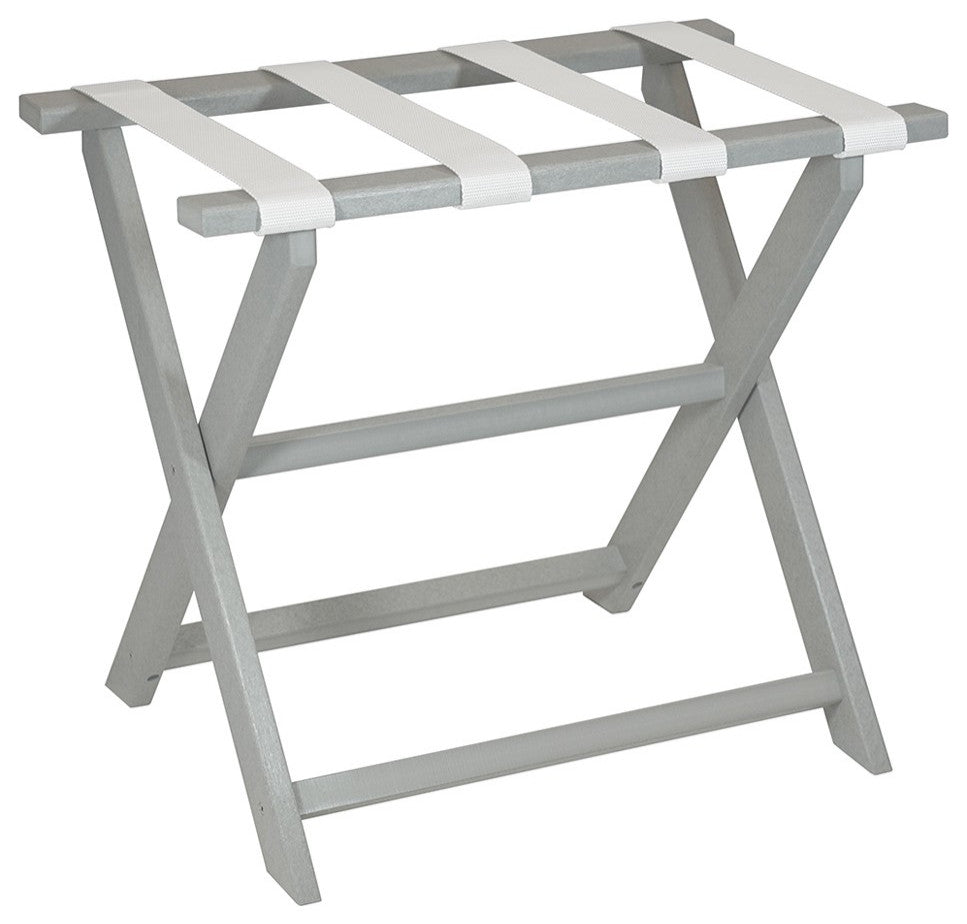HomeRoots Earth Friendly Light Gray Folding Luggage Rack With White Straps