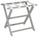 HomeRoots Earth Friendly Light Gray Folding Luggage Rack With White Straps