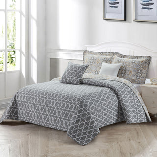 Lanza Printed Microfiber Quilt Coverlet Set, Grey, Over-Sized King, 122"x106"