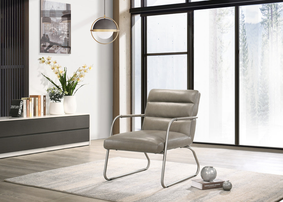 Spencer Genuine Italian Leather Lounge Accent Chair, Gray