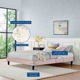 Reign Twin Performance Velvet Platform Bed Frame-Pink