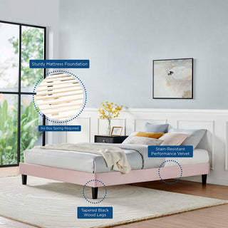 Reign Twin Performance Velvet Platform Bed Frame-Pink