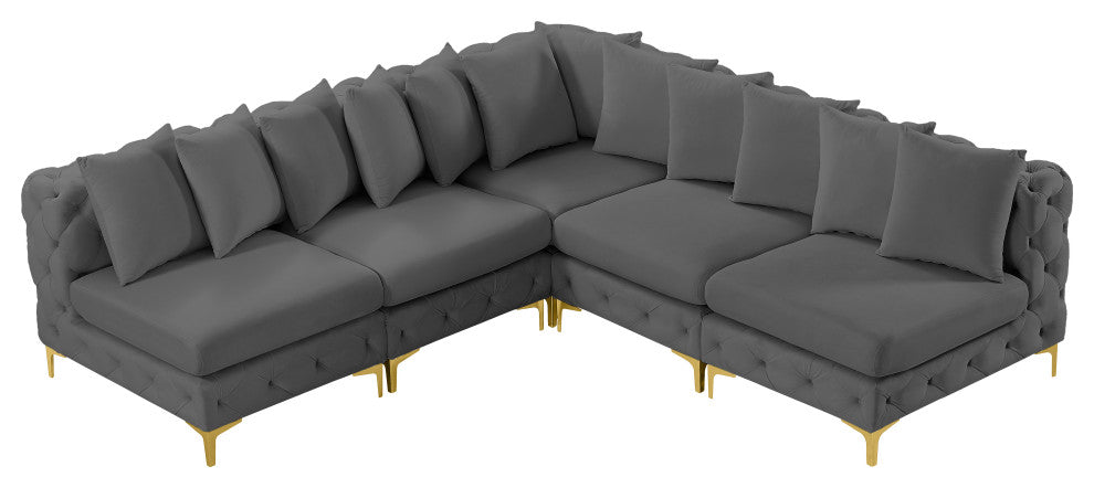 Tremblay Modular Sectional, Grey, L-Shaped, 5-Piece: Armless (4), Corner (1)