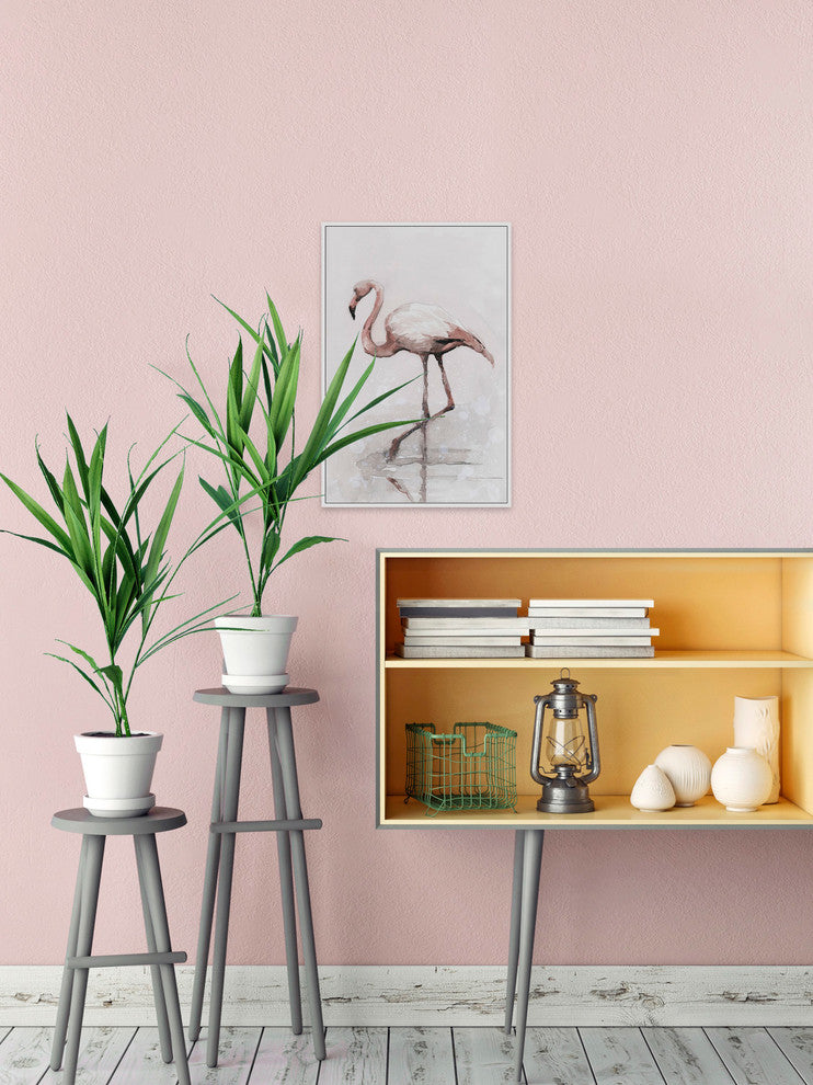 "Flamingo Splash" Floater Framed Painting Print on Canvas, 30"x45"