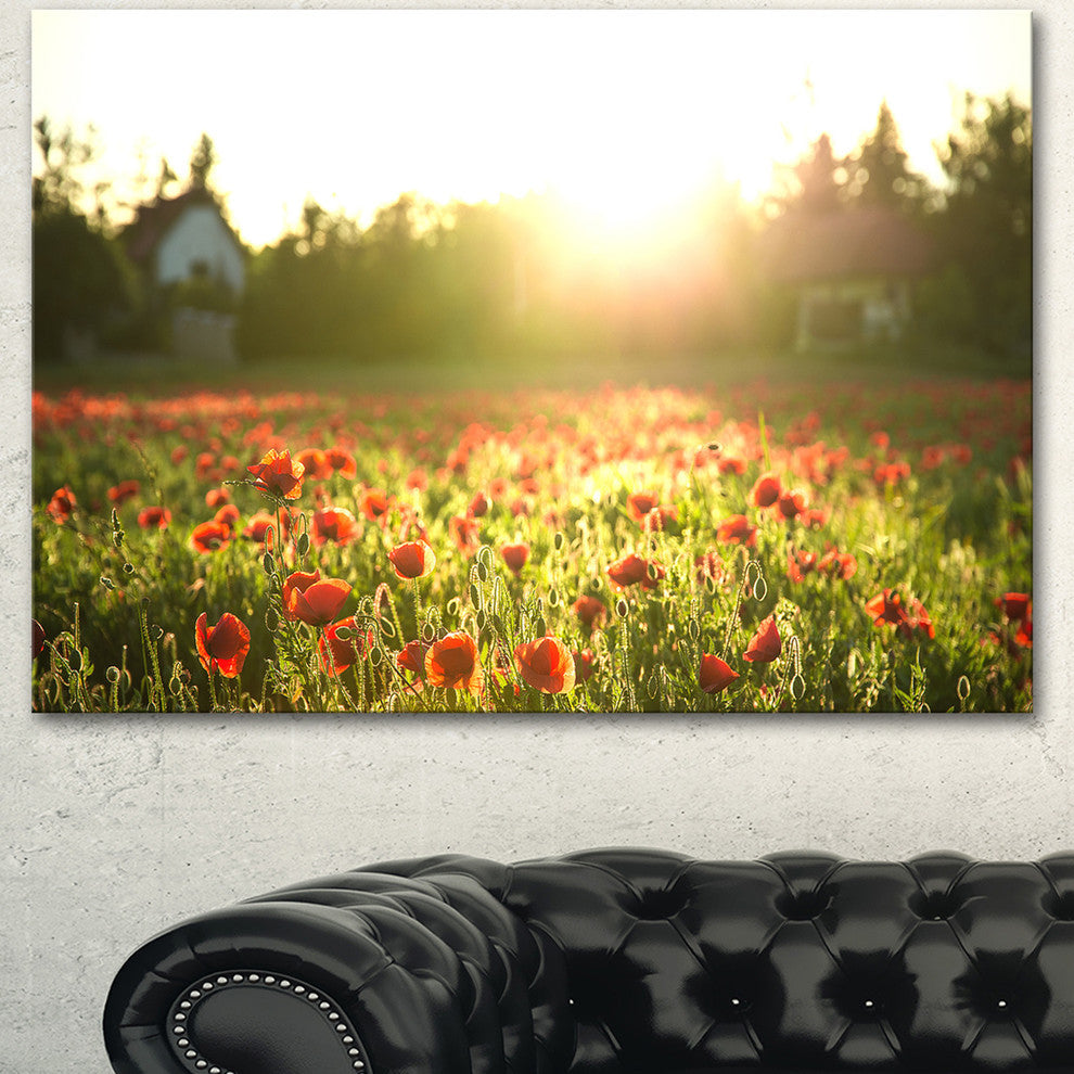 Poppy Field under Bright Sunlight, Large Landscape Canvas Art Print, 40"x30"