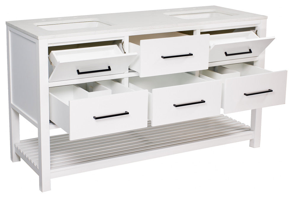 Hudson 72" Double Vanity, White, Engineered Marble