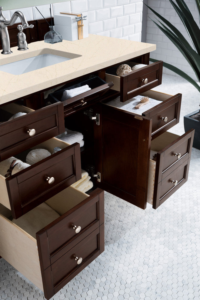 Brittany 48" Burnished Mahogany Single Vanity, Eternal Marfil Quartz