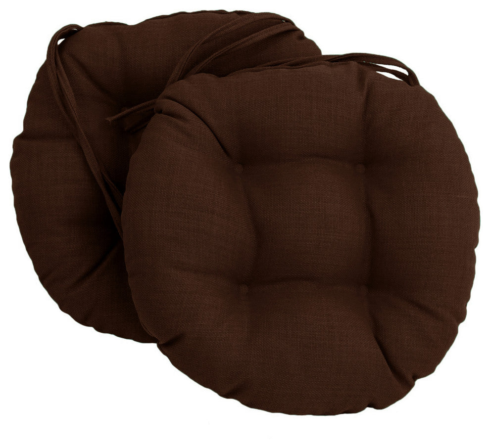 16" Spun Polyester Solid Outdoor Round Tufted Chair Cushions, Set of 6, Cocoa