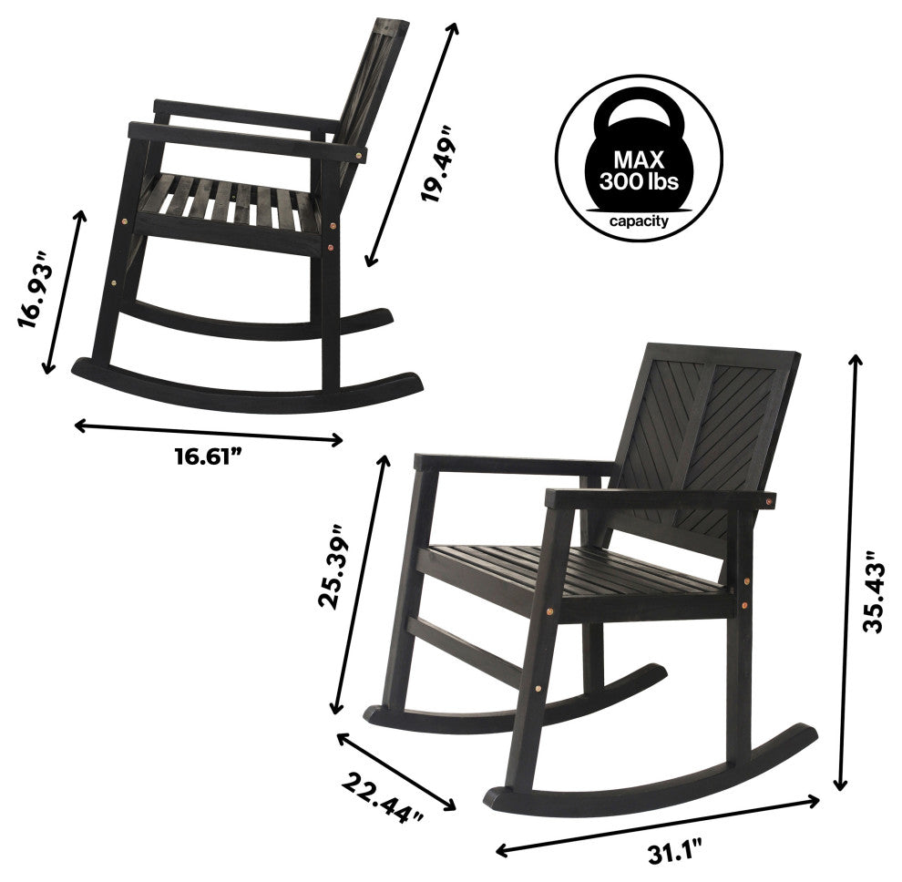 Ned Modern Chevron-Back 300-Lbs Support Acacia Wood Patio Outdoor Rocking Chair