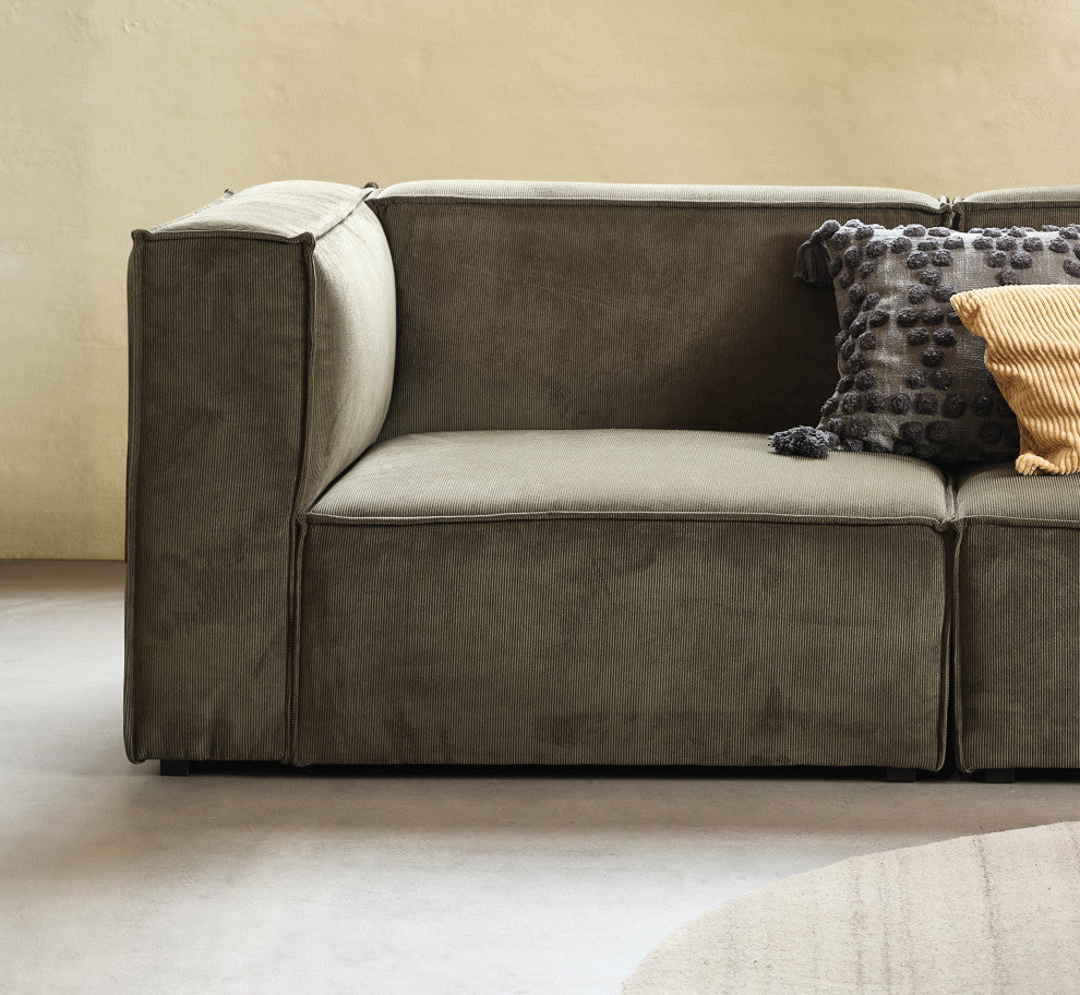 Burt Square Arm Modular End Chair, Olive Green Corduroy, Left End