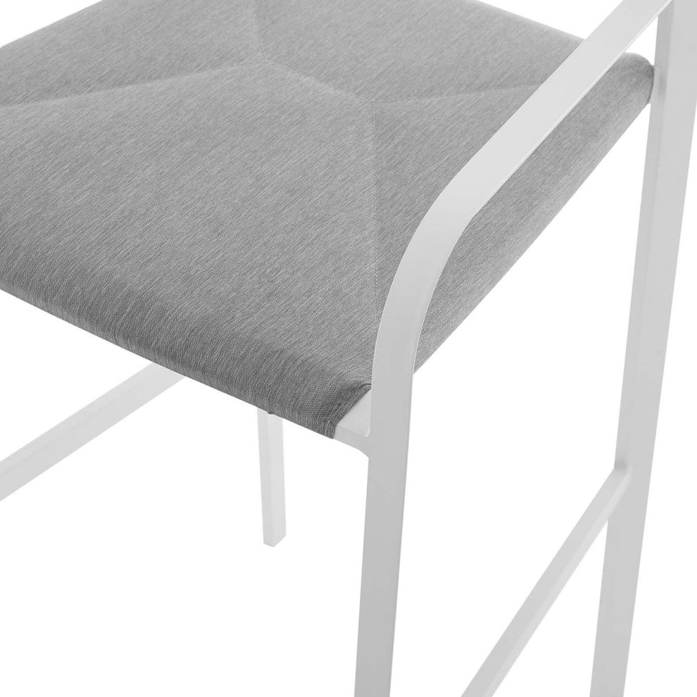 Bar Stool Chair and Table Set, Aluminum, Metal, White Gray, Modern, Outdoor