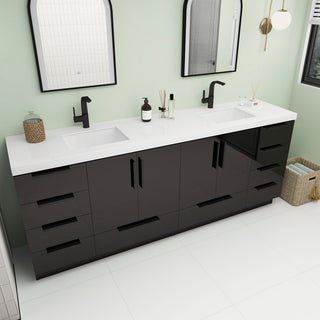 Carla 84" Freestanding Bathroom Vanity With Double Sink, Gloss Black