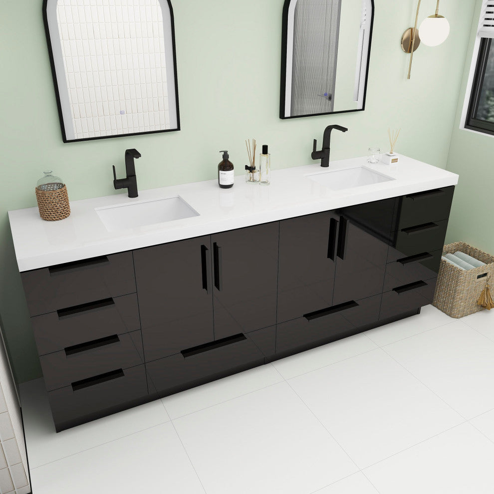 Carla 84" Freestanding Bathroom Vanity With Double Sink, Gloss Black