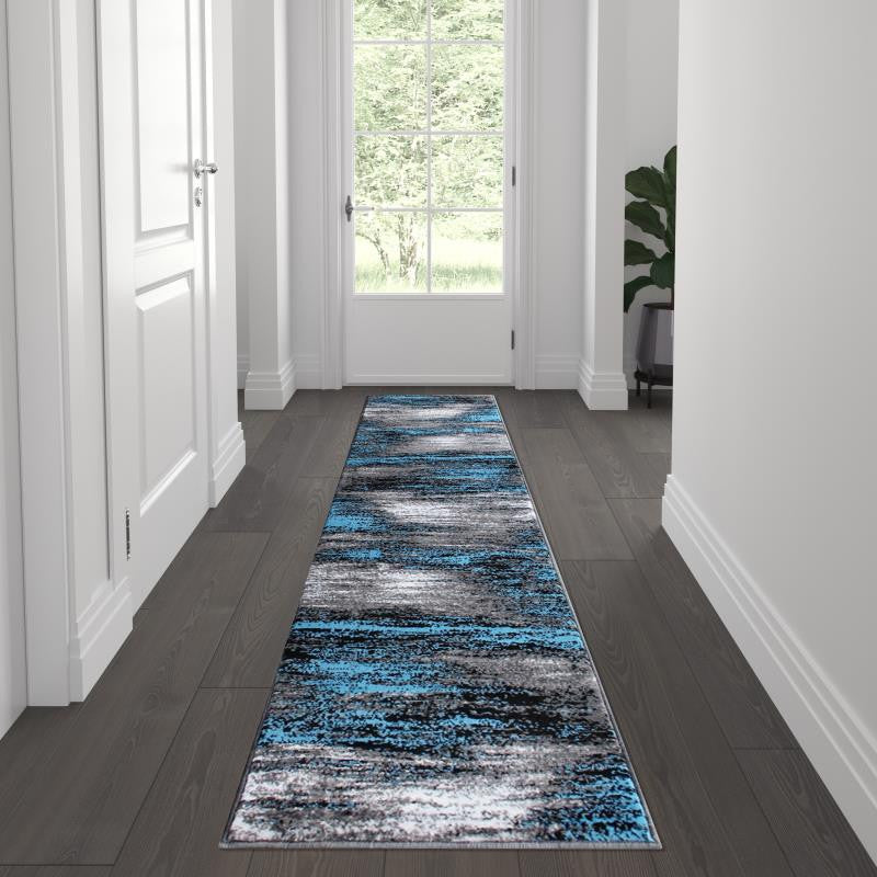 Rylan Collection Abstract Pattern Area Rug-Blue - 2' x 7'