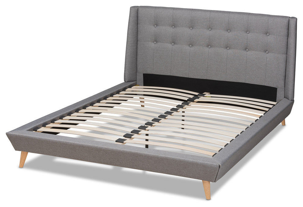 Jazlyn Gray Fabric Upholstered King Wingback Platform Bed
