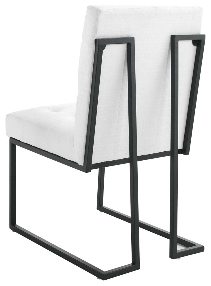 Side Dining Chair, Set of 2, Fabric, Metal, Black White, Cafe Bistro Restaurant