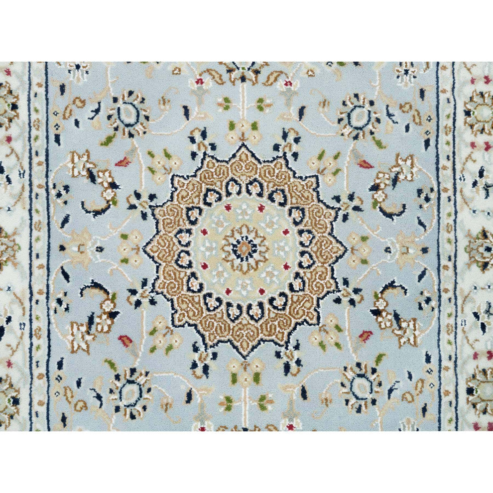 Blue 250 KPSI Extra Soft Wool Hand Knotted Nain Design Runner Rug 2'9"x8'4"
