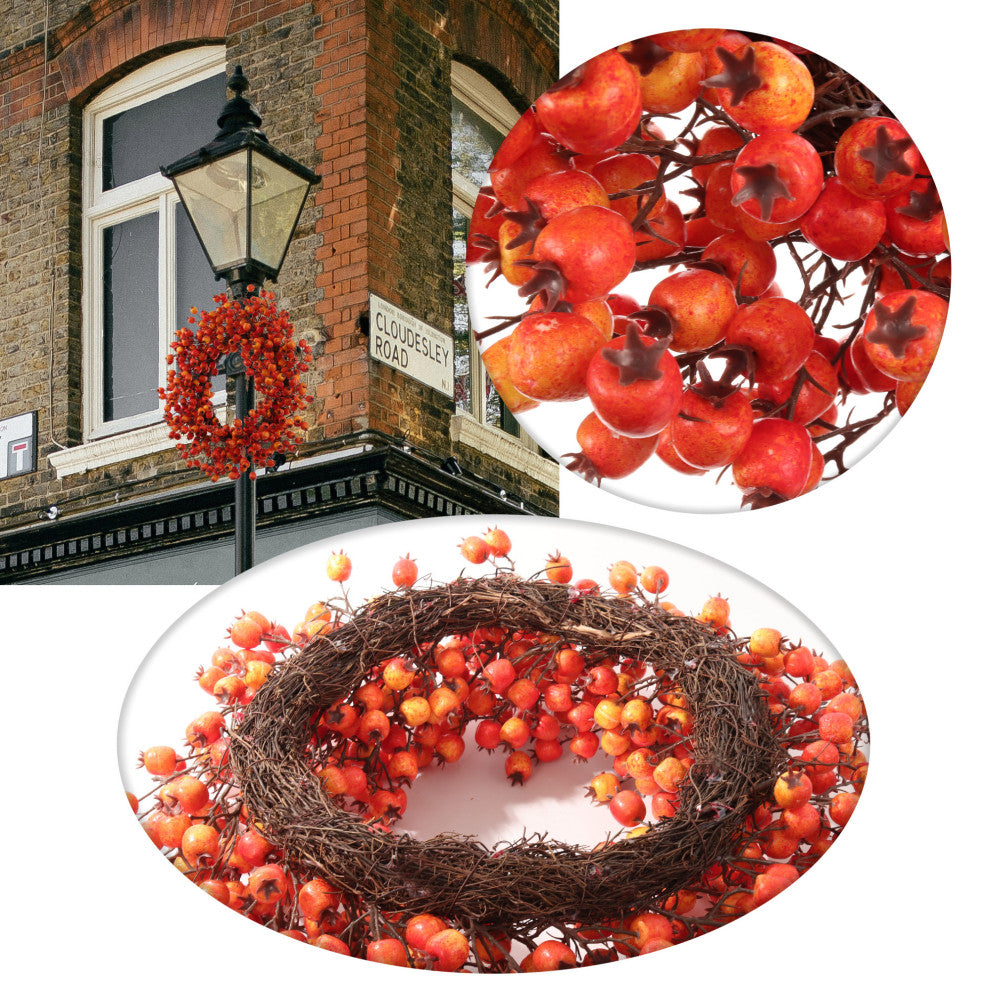 22"  Realistic Hawthorn Fall Wreath Front Door Fall Decor, Set of 1