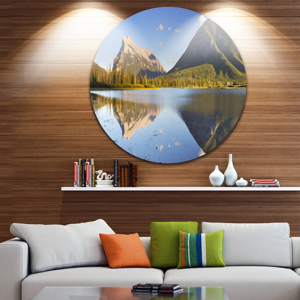 Vermillion Lakes And Mount Rundle, Landscape Round Wall Art, 23"