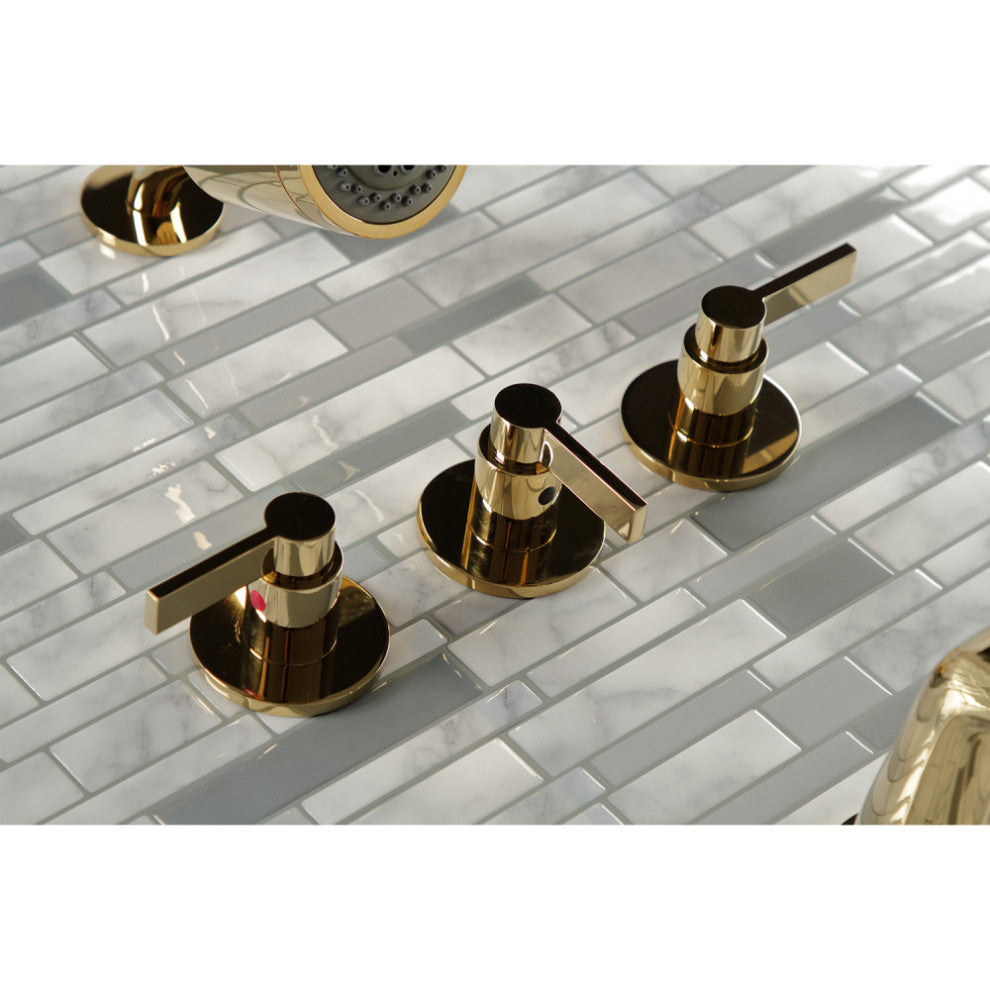 Kingston Brass Three-Handle Tub and Shower Faucet, Polished Brass