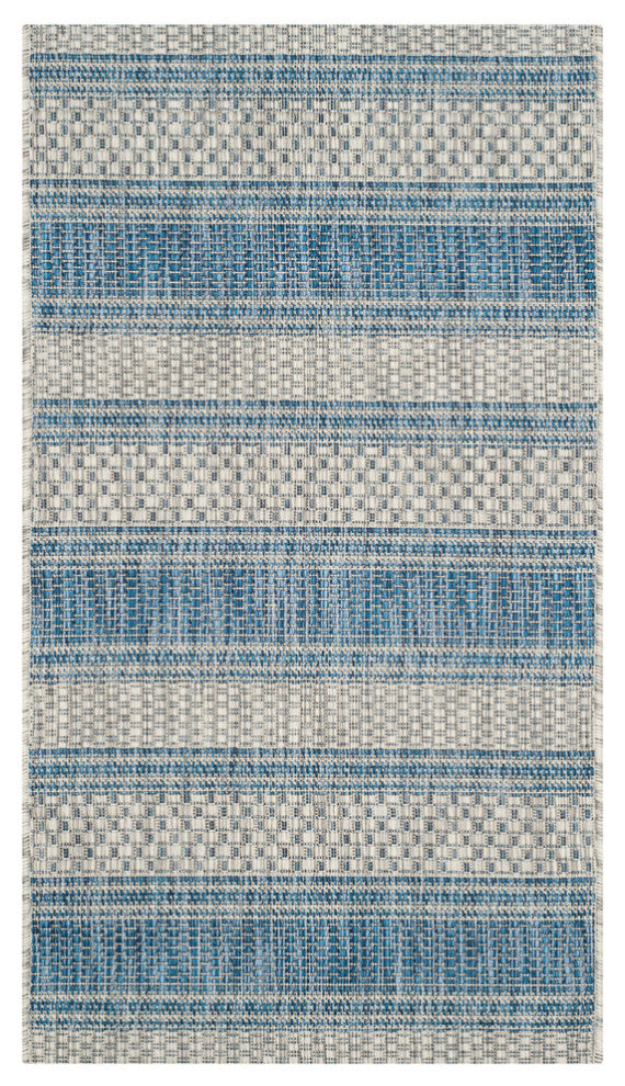 Safavieh Courtyard Cy8464-36812 Striped Outdoor Rug, Grey/Navy, 2'0" X 3'7"
