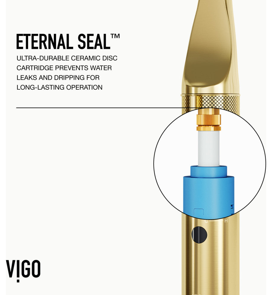VIGO Jewel 15" H Touchless Pull-Out Sprayer Kitchen Faucet, Matte Brushed Gold