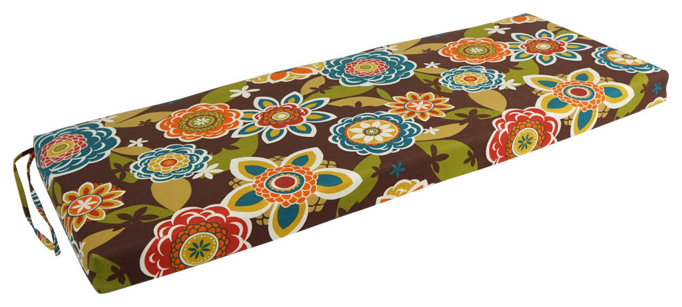 54"X19" Patterned Outdoor Spun Polyester Bench Cushion, Annie Chocolate