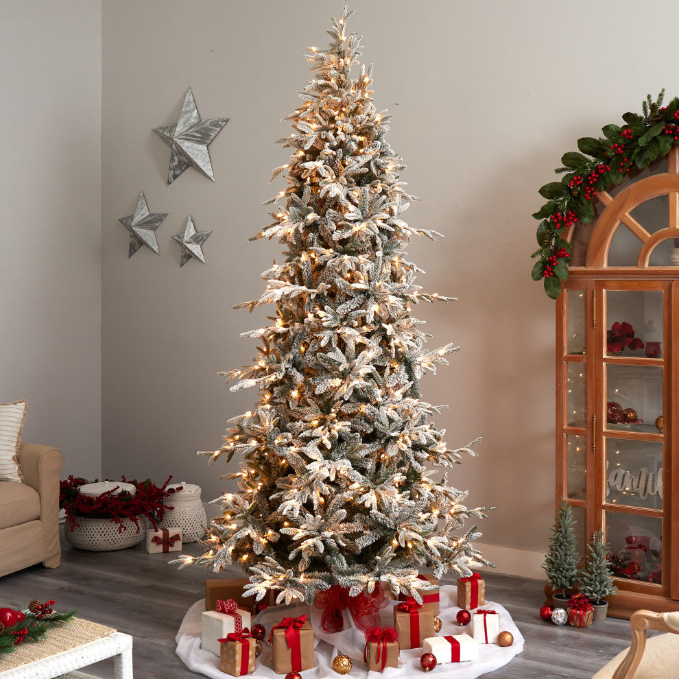 T3506 9.5 Flocked Manchester Spruce Artificial Christmas Tree With 650 Lights