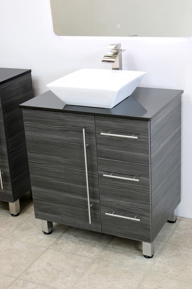 Windbay 30" Free Standing Vanity, Dark Grey, Black Stone Countertop