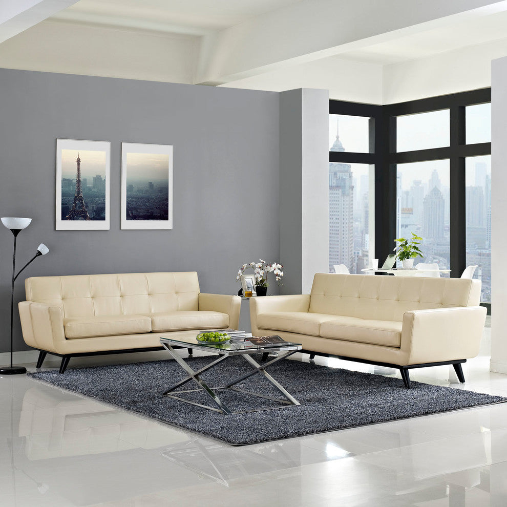 Modway Engage 2 Piece Leather Living Room Set, Beige