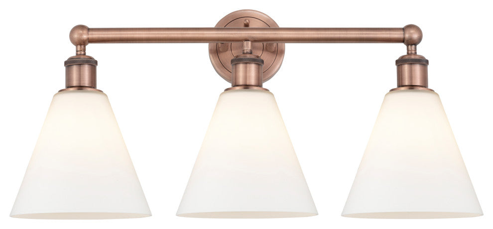 Berkshire 3-Light 26" Vanity Light, Antique Copper Finish, Matte White Shade