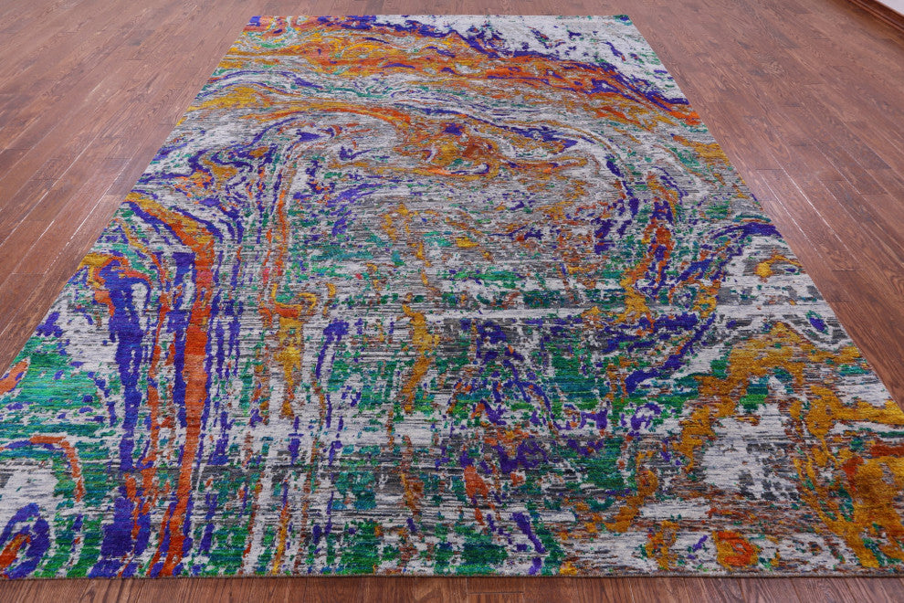 Abstract Hand Knotted Wool & Silk Rug 9' 0" X 12' 4" - Q15814