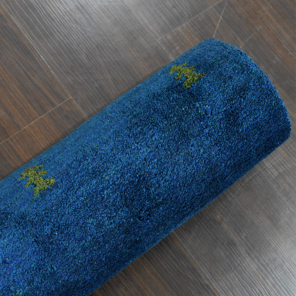 HAND KNOTTED LOOM SILK ECO-FRIENDLY AREA RUG -2'6''x12',Runner,Blue,Contemporary