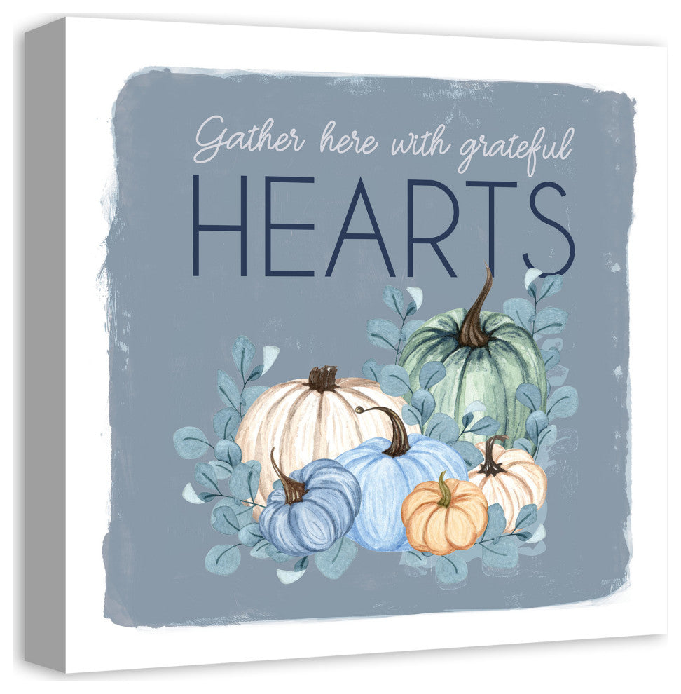 Gather Hearts Blue Mood Pumpkins 1 16"x16" Canvas Wall Art