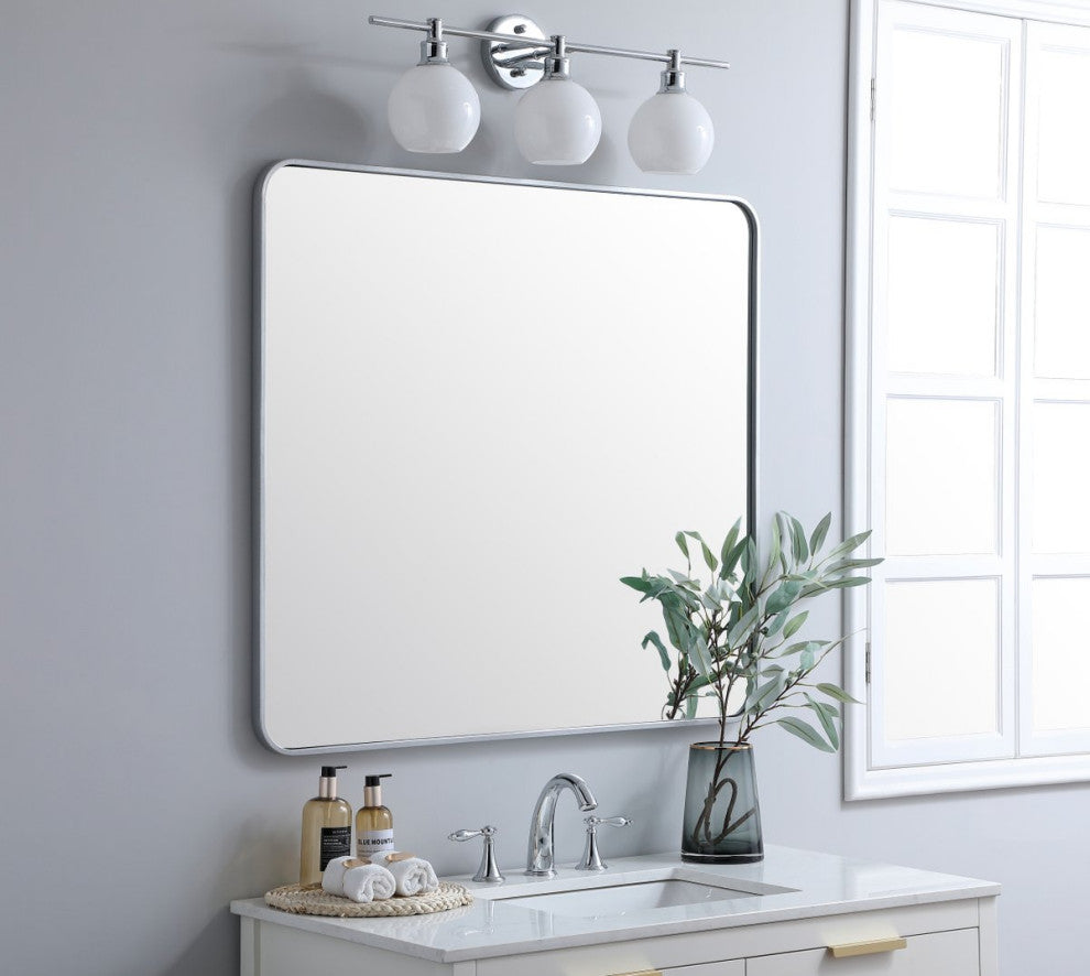 Ellis Soft Corner Metal Rectangular Mirror, Silver, 36"x40"