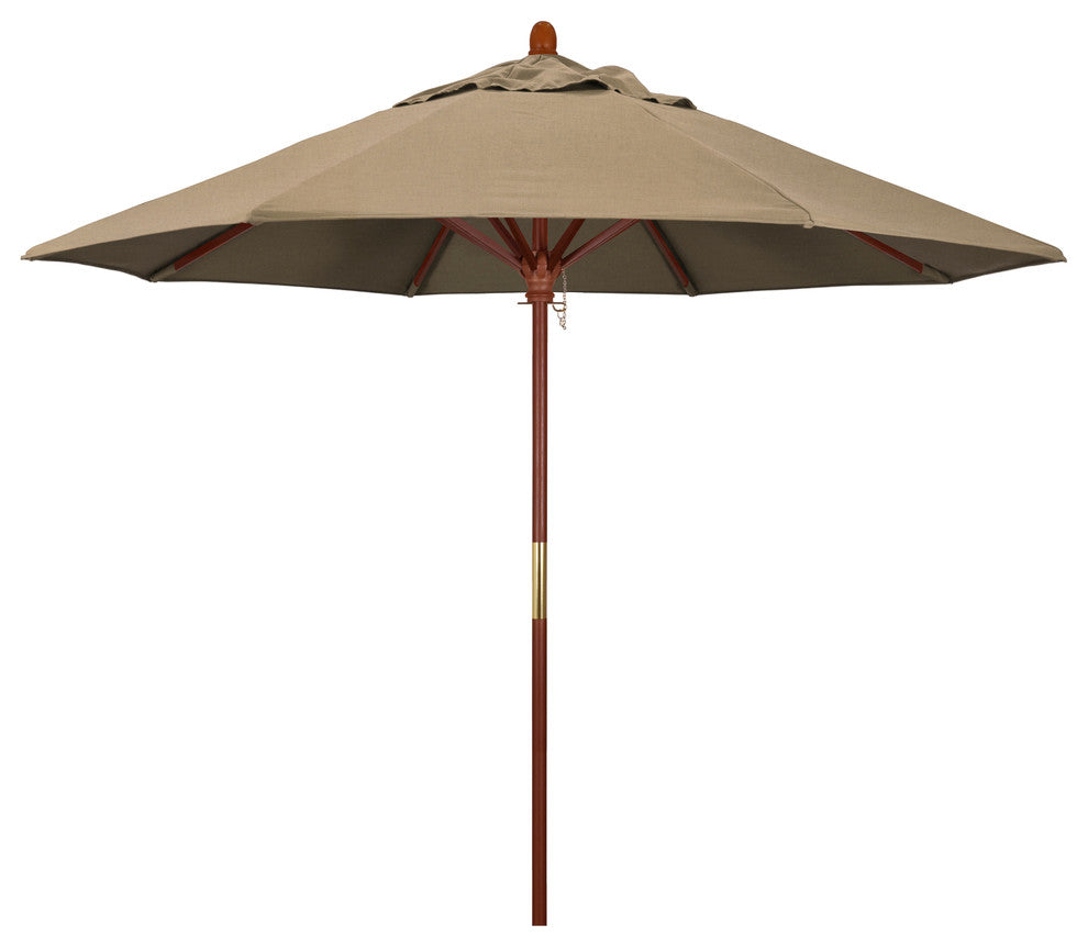 9' Square Push Lift Wood Umbrella, Sunbrella, Heather Beige