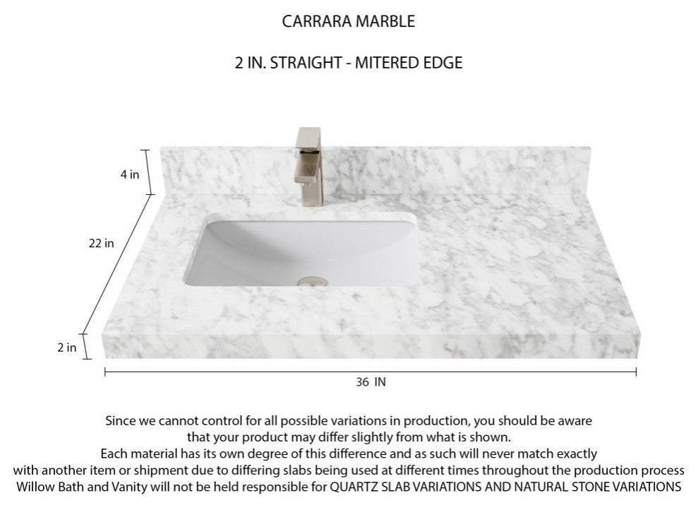Malibu 36 Left Offset Bath Vanity in Lafayette Green 2" Carrara Marble