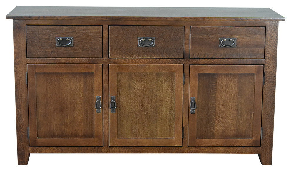 Mission Solid Oak 3 Drawer 3 Door Sideboard - Walnut (AW)