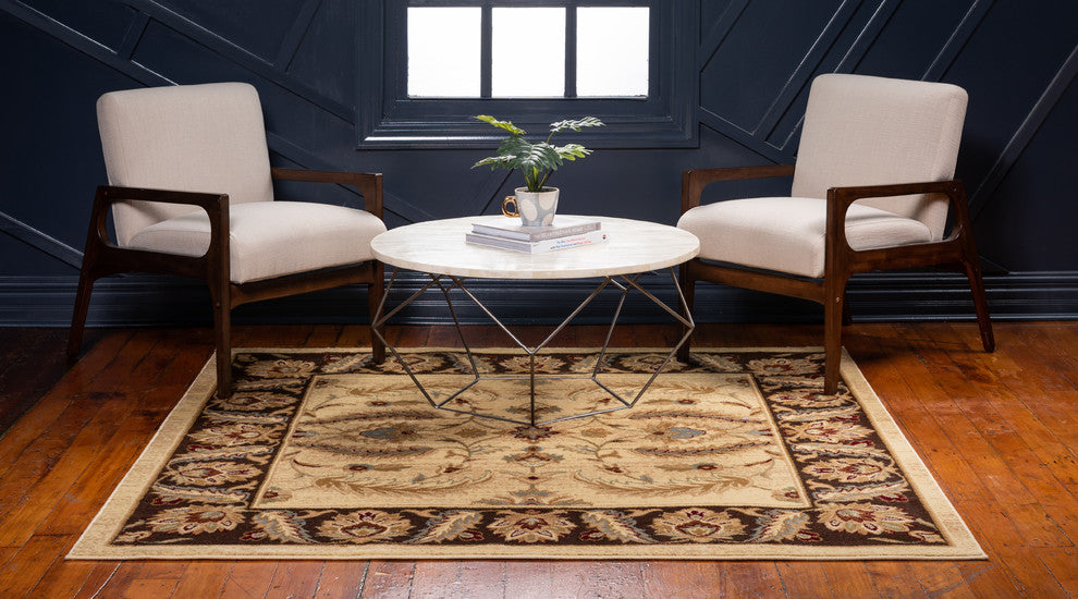 Unique Loom Cream Hickory Voyage 4' 0 x 4' 0 Square Rug