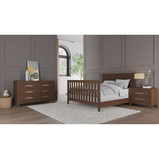 Transitional Nightstand, 2 Drawers With Herringbone Pattern, Toasted Chestnut