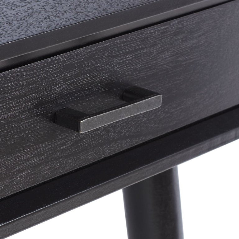 Contemporary Desk, Slim Angled Legs & 2 Drawers With Metal Pulls Handles, Black