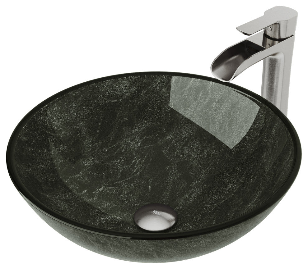 Giovanni 17"L x 17"W Glass Vessel Sink and Niko 11"H Faucet Set